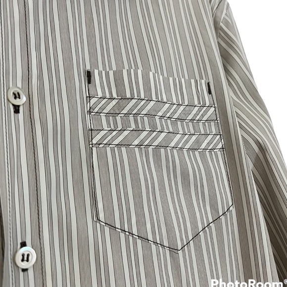Billy Reid Heirloom Cream and Brown Striped Men’s Button Down Shirt - Picture 3 of 8